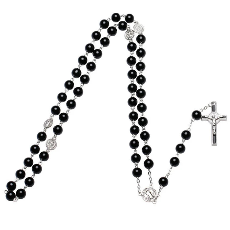 Catholic Black Rosary Beads Necklace – Long Cross Pendant Religious Jewelry for Men & Women - Image 6