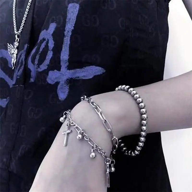Gothic Hip Hop Metal Cross Pendant Charm Bracelet - Image 3