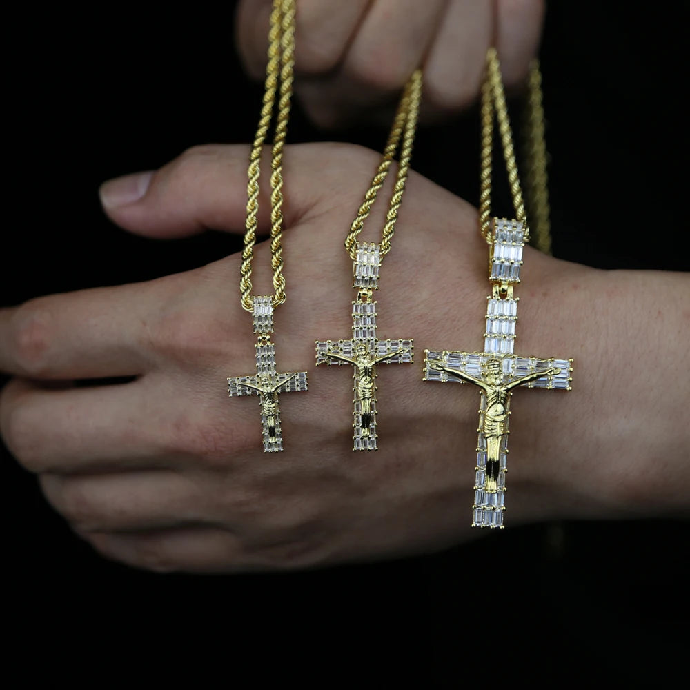 Iced Out Jesus Cross Pendant Necklace – Gold Color Bling with 5A Geometric Zircon for Men & Women - Image 5