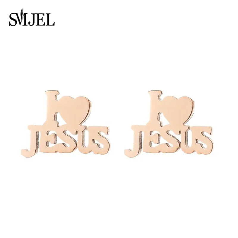 2025 Stainless Steel Jesus Cross Earrings – Men’s Christian Stud Jewelry with Heart Charm - Image 19