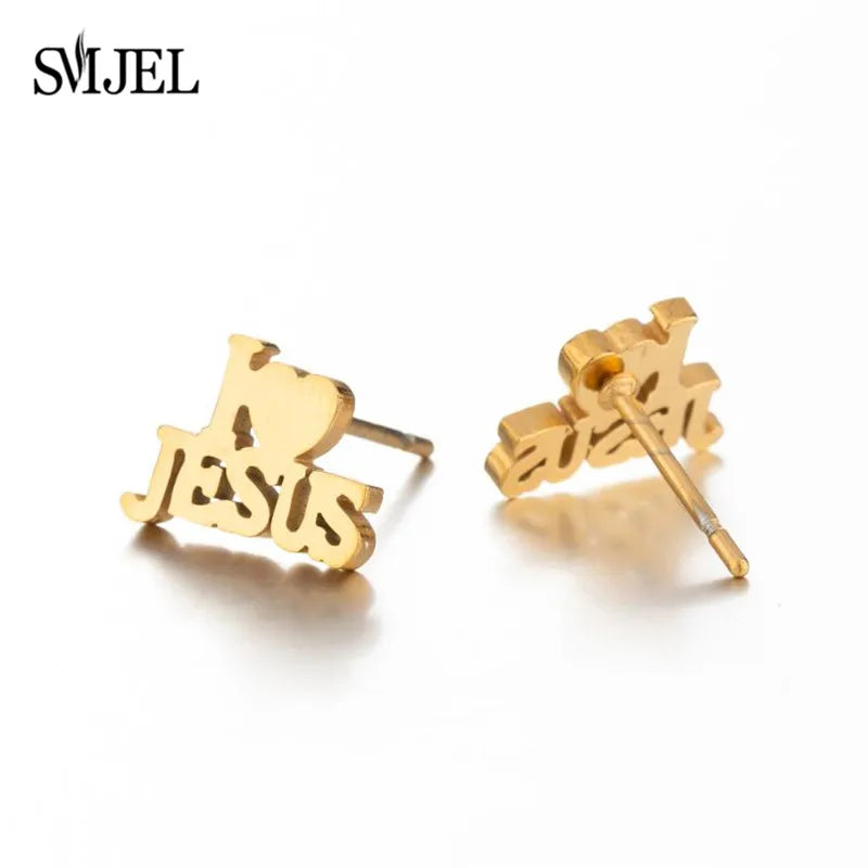 2025 Stainless Steel Jesus Cross Earrings – Men’s Christian Stud Jewelry with Heart Charm - Image 3
