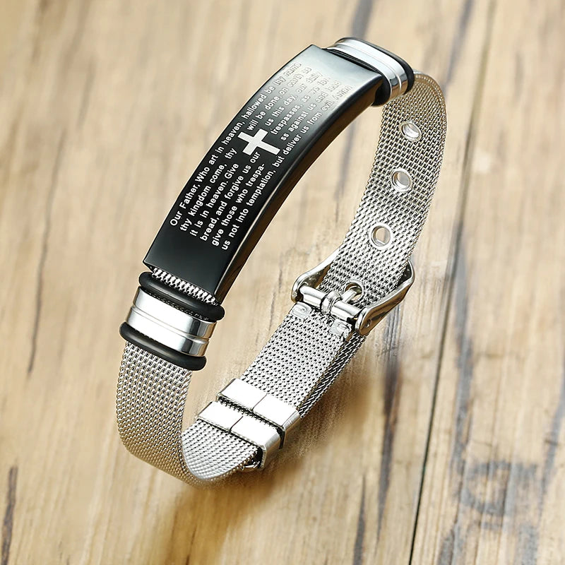 Multilingual Bible Prayer Stainless Steel Bracelet – Christian Jewelry for Men