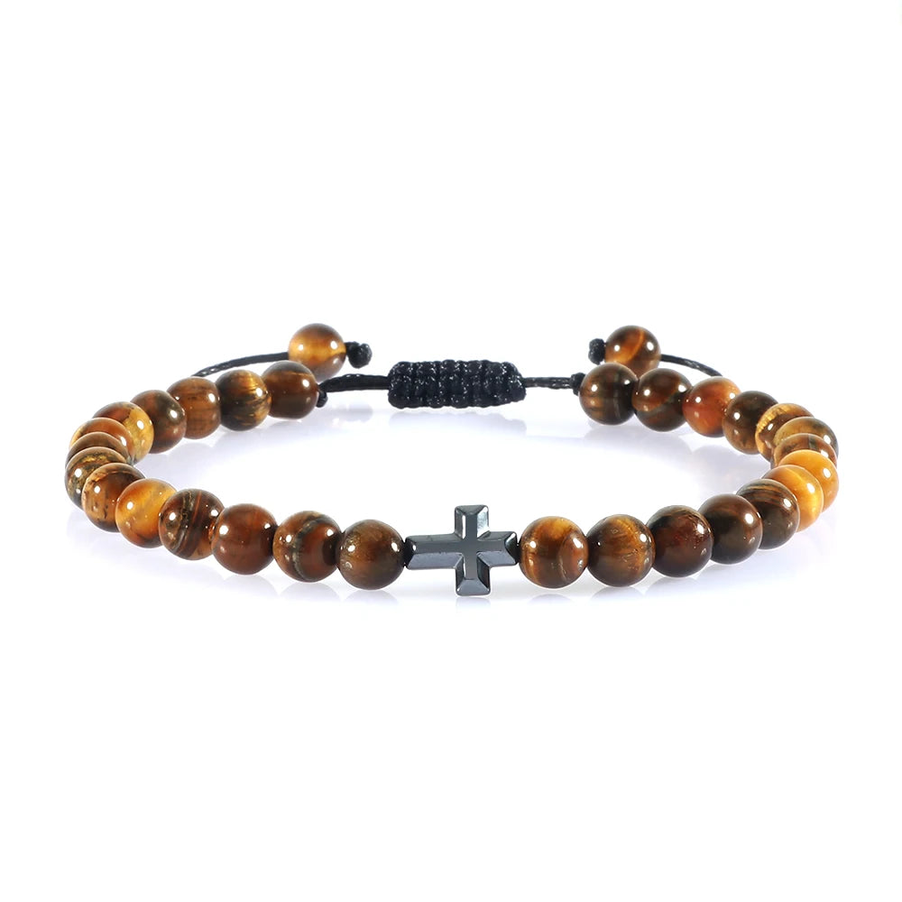 6mm Natural Stone Beads Braided Cross Bracelet – Christian Prayer Jewelry for Men & Women - Image 15