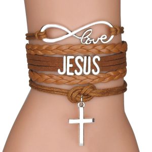 Multilayer Jesus Loves Letter Leather Bracelet