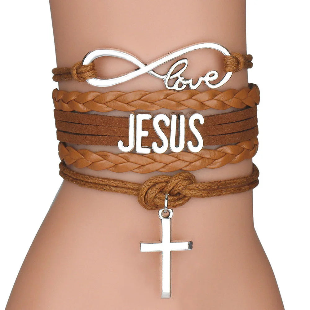 Multilayer Jesus Loves Letter Leather Bracelet