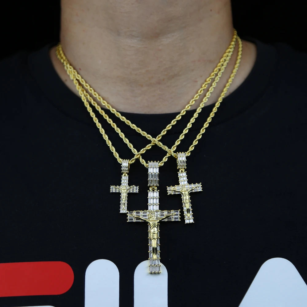 Iced Out Jesus Cross Pendant Necklace – Gold Color Bling with 5A Geometric Zircon for Men & Women - Image 4