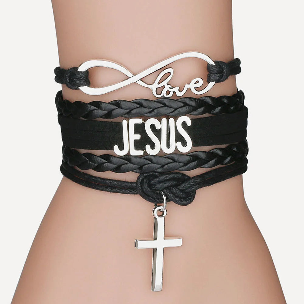 Multilayer Jesus Loves Letter Leather Bracelet - Image 2