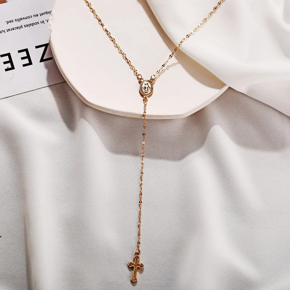 New Fashion Vintage Christian Cross Bohemia Rosary Pendant Necklace - Image 5