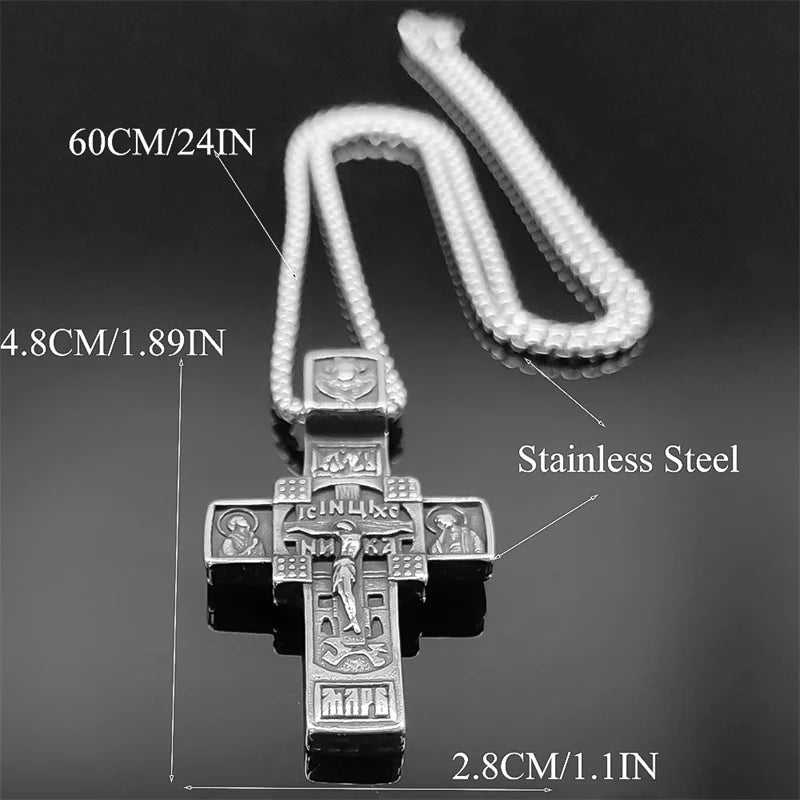 Men's Russian Eastern Orthodox Jesus Cross Pendant Necklace – Stainless Steel Crucifix Baptism Prayer Jewelry - Image 5