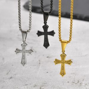 Cross Pendant Necklace for Men & Boys – Stainless Steel Christian Jewelry (50/55/60cm)