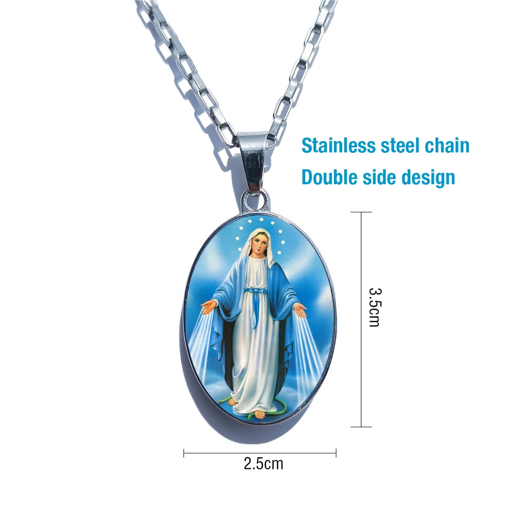 Jesus & Maria Double-Sided Pendant Necklace – Stainless Steel Christian Jewelry Gift - Image 5