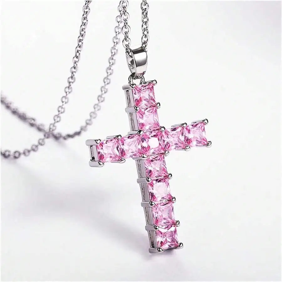 New Fashion Multi-Color Crystal Jesus Cross Pendant Necklace - Image 9