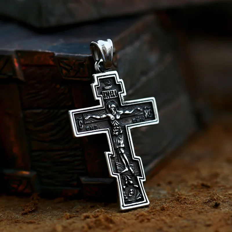 Jesus Cross Men's Stainless Steel Crucifix Necklace – Eastern Orthodox Pendant Jewelry (BP8-515) - Image 17