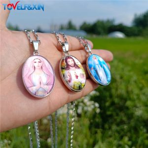 Jesus & Maria Double-Sided Pendant Necklace – Stainless Steel Christian Jewelry Gift