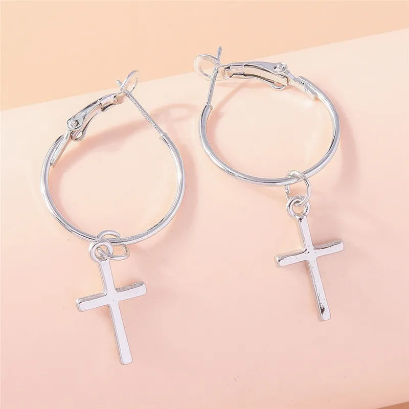 Fashion Zircon Crystal Cross Earrings – Gothic Punk Crucifix Dangle Jewelry for Men & Women - Image 17