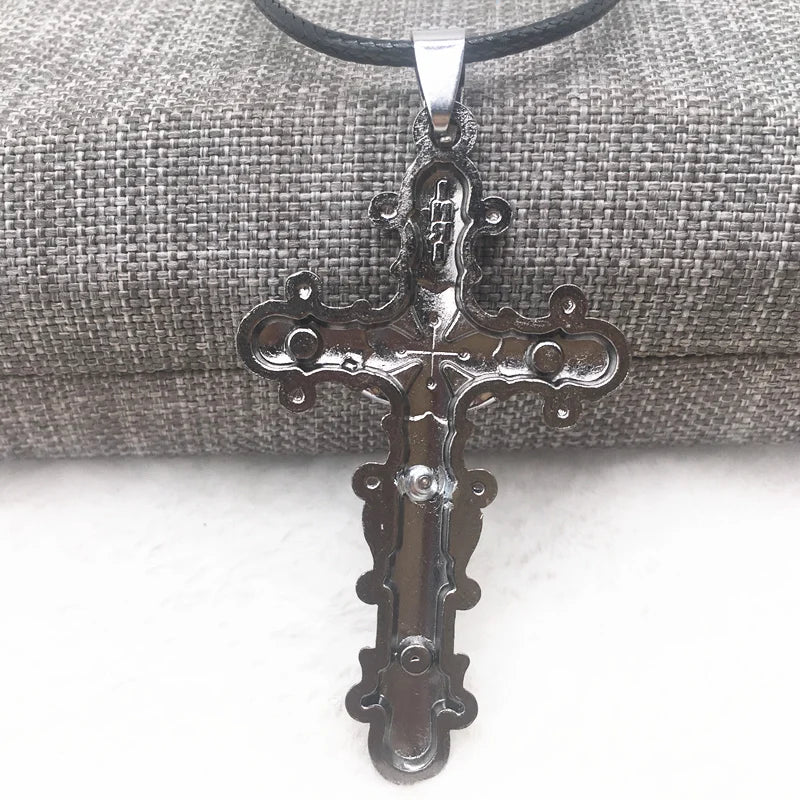 Gothic Jesus Cross Pendant Necklace – Gunblack/Bronze Plated Titanium Steel for Men - Image 3
