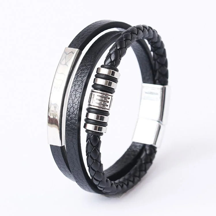 Men’s Musical Symbol Leather Bracelet – Vintage Multi-Layer Wristwear - Image 20