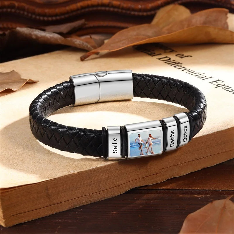 Custom Photo Bracelet – Personalized Leather Name Bracelet for Men, Boys & Husbands - Image 3