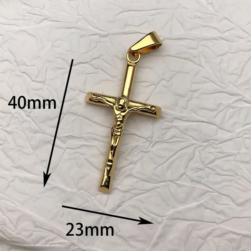 Hiphop Men 316l Stainless Steel Jewelry Jesus Cross Pendant Necklace Religious Gold Plated Crucifix Charms Rope Chains - Image 3