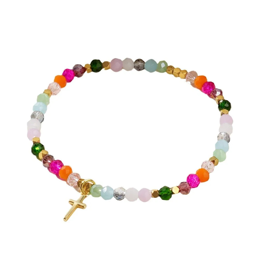 Cross Square Crystal Beads Bracelet – Boho Natural Stone Stretch Jewelry for Women - Image 5