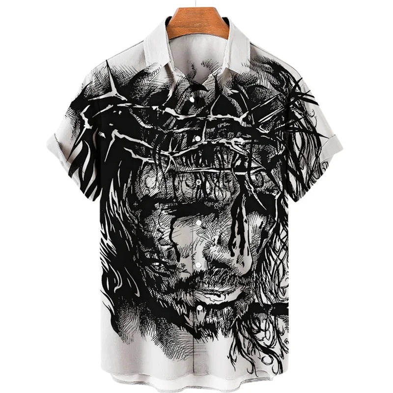 My God Jesus 3D Print Shirt – Summer Harajuku Lapel Shirt for Men & Kids - Image 5