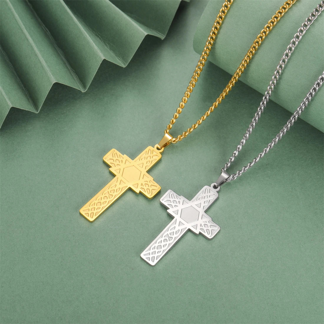 EUEAVAN Cross & Star of David Pendant Necklace – Stainless Steel Christian & Jewish Amulet Jewelry - Image 3