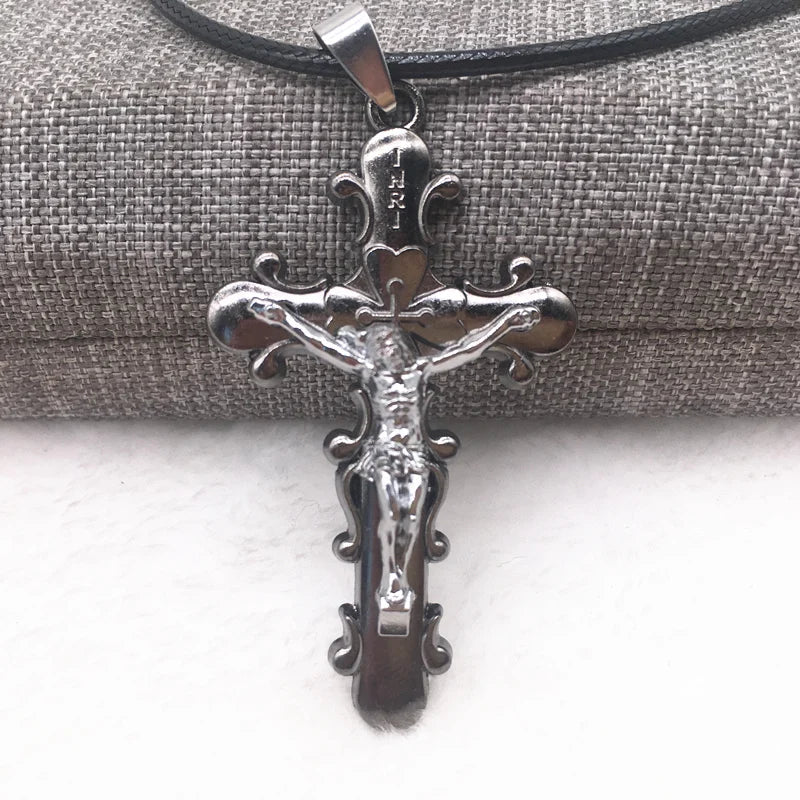 Gothic Jesus Cross Pendant Necklace – Gunblack/Bronze Plated Titanium Steel for Men - Image 8