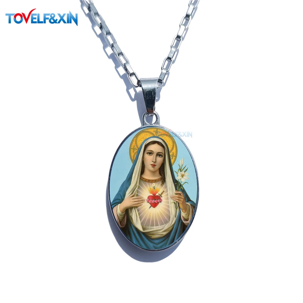Jesus & Maria Double-Sided Pendant Necklace – Stainless Steel Christian Jewelry Gift - Image 10