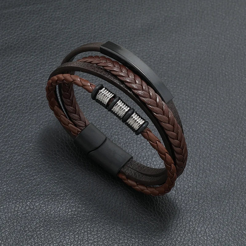 Men’s Musical Symbol Leather Bracelet – Vintage Multi-Layer Wristwear - Image 14