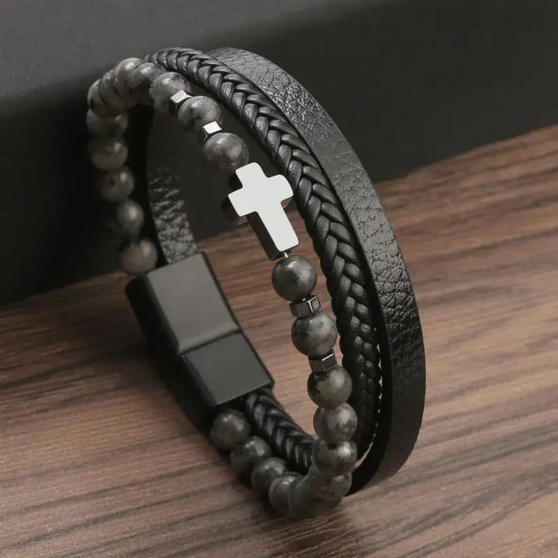 Fashion Cross Pendant MultiLayer Leather Bracelet for Men Women Classic Christian Prayer Christmas New Year Gift - Image 15