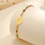 Bohemian Colored Bead Virgin Bracelets – Gold Stainless Steel Christian Jewelry for Women