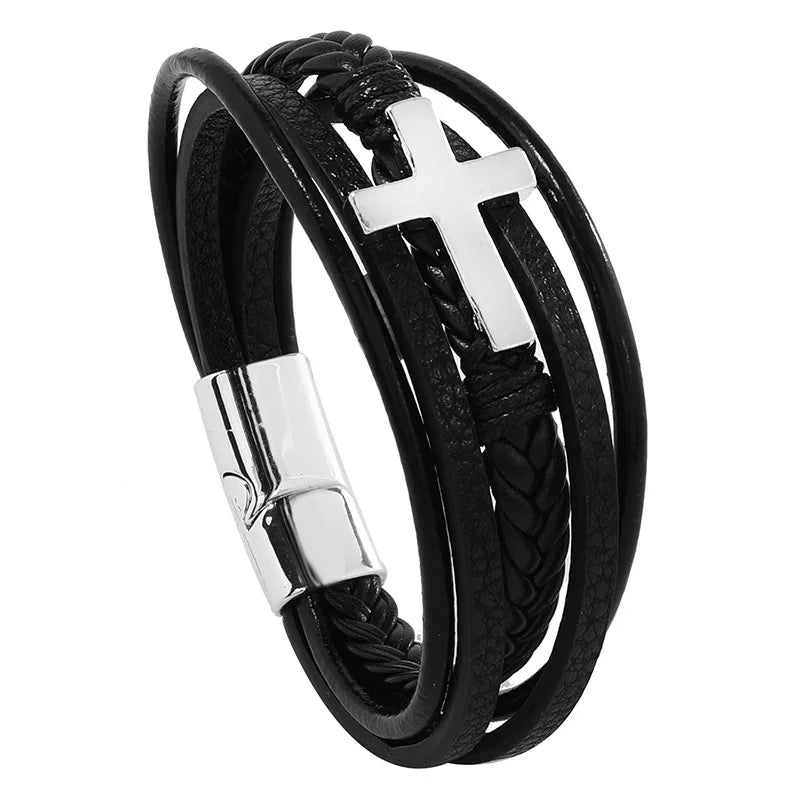 Men’s Musical Symbol Leather Bracelet – Vintage Multi-Layer Wristwear - Image 15