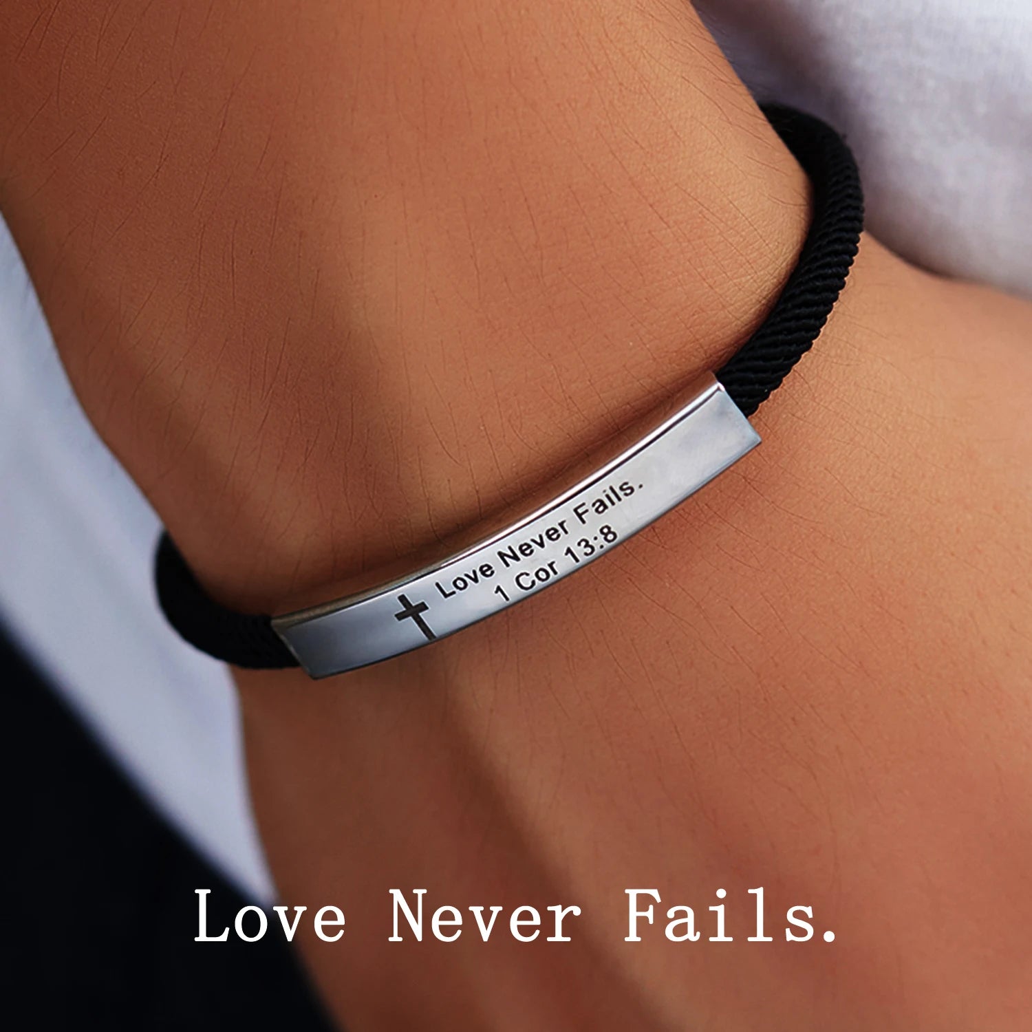 Cross Jesus Scripture Quote Bracelet – Engraved Bible Verse Stainless Steel Wristband - Image 13