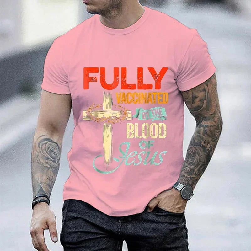 "Fully Vaccinated by the Blood of Jesus" T-Shirt – Funny Christian Streetwear for Men - Image 6