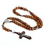 10MM Wooden Beads Rosary Cross Necklace – Christian Virgin Mary & INRI Pendant