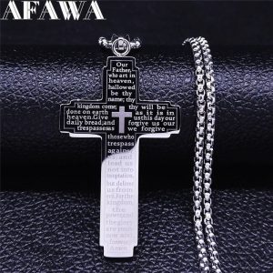 Christian Bible Cross Chain Necklace – Stainless Steel Prayer Pendant for Men