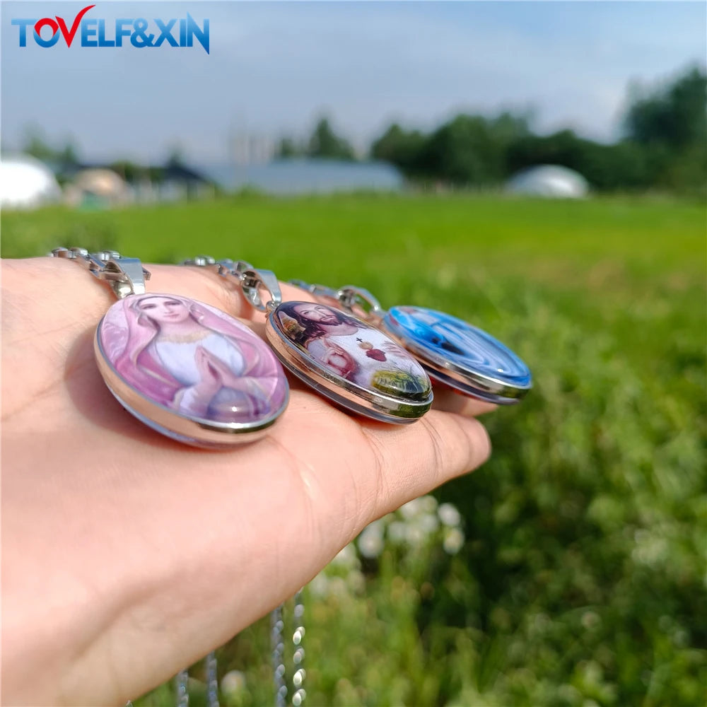 Jesus & Maria Double-Sided Pendant Necklace – Stainless Steel Christian Jewelry Gift - Image 4