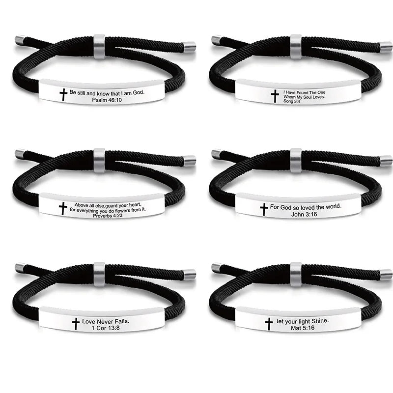 Cross Jesus Scripture Quote Bracelet – Engraved Bible Verse Stainless Steel Wristband - Image 2