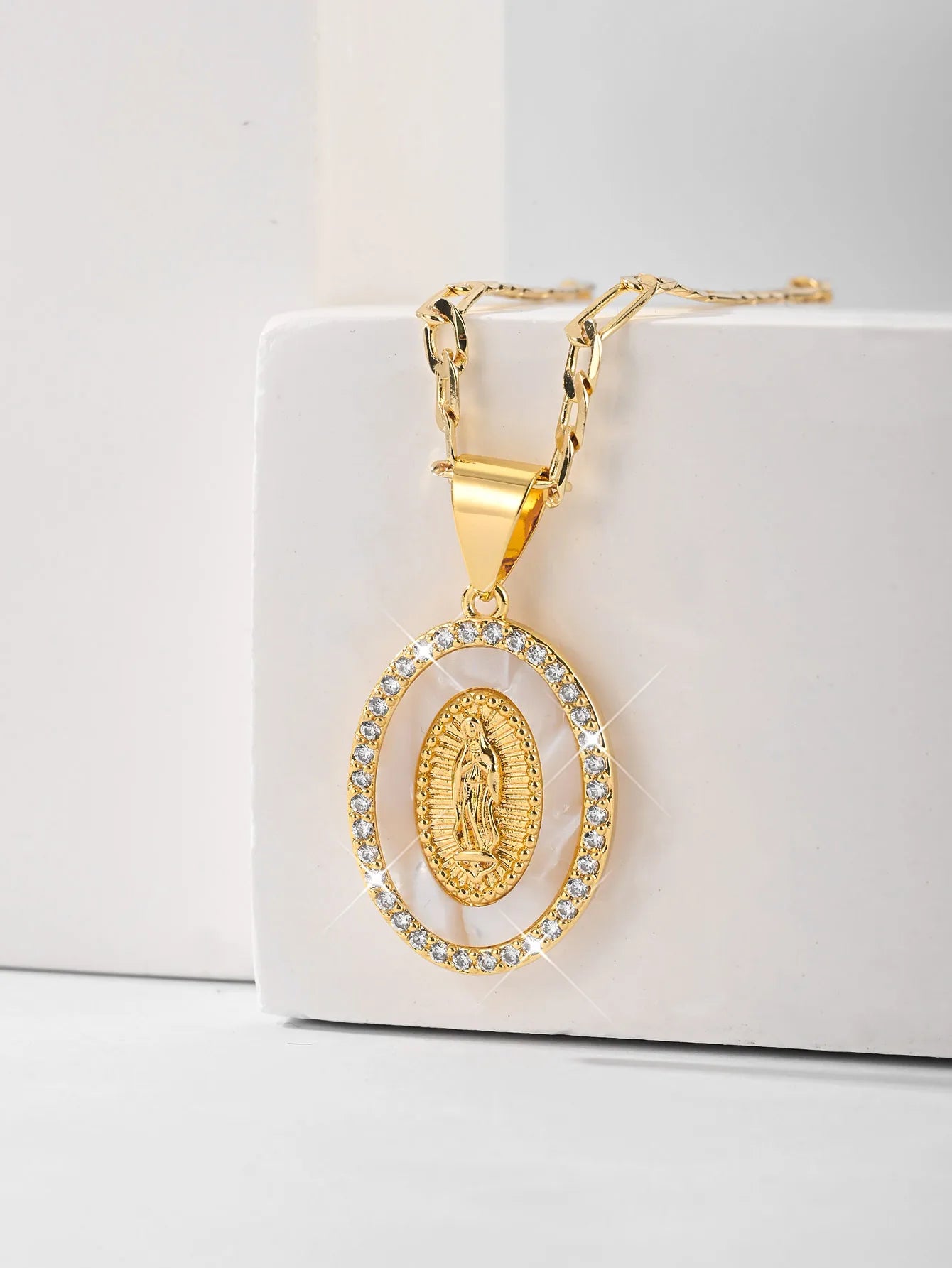 FanSibao Virgin Mary Pendant Necklace – Zircon Inlaid Enamel Religious Jewelry for Women - Image 3