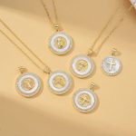 Catholic Jesus Cross Necklace – Gold Plated Copper with Saint Benedict, Virgin Mary & Zircon Details