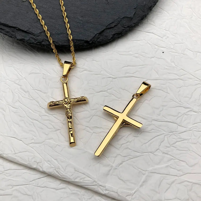 Hiphop Men 316l Stainless Steel Jewelry Jesus Cross Pendant Necklace Religious Gold Plated Crucifix Charms Rope Chains - Image 2