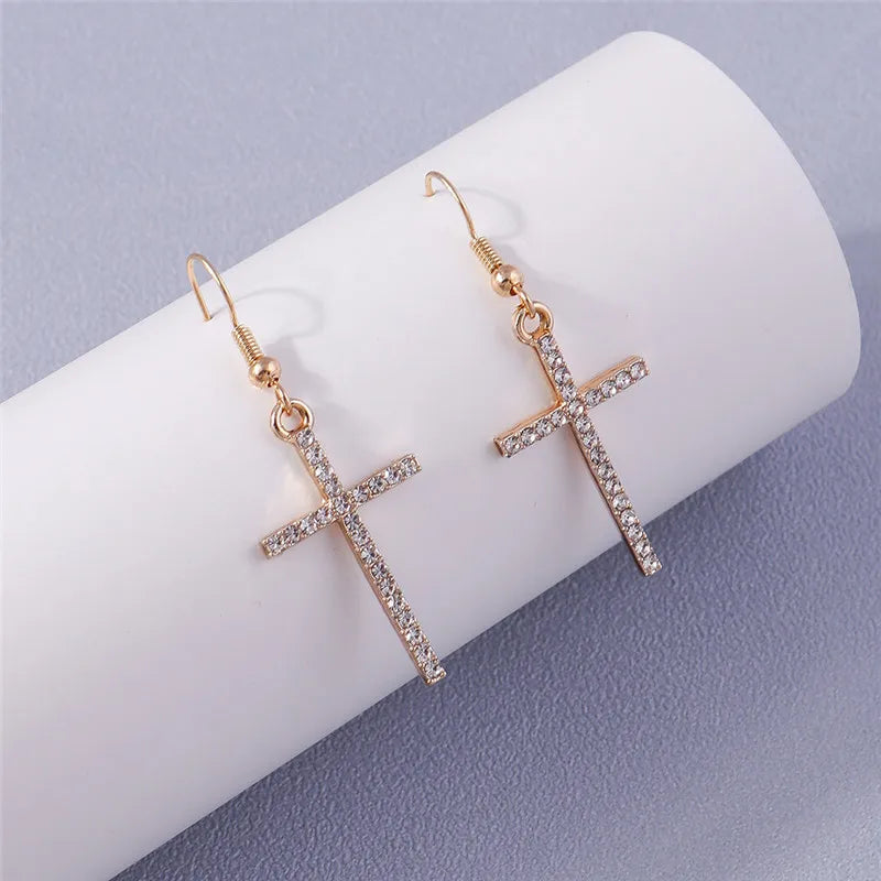 Fashion Zircon Crystal Cross Earrings – Gothic Punk Crucifix Dangle Jewelry for Men & Women - Image 24