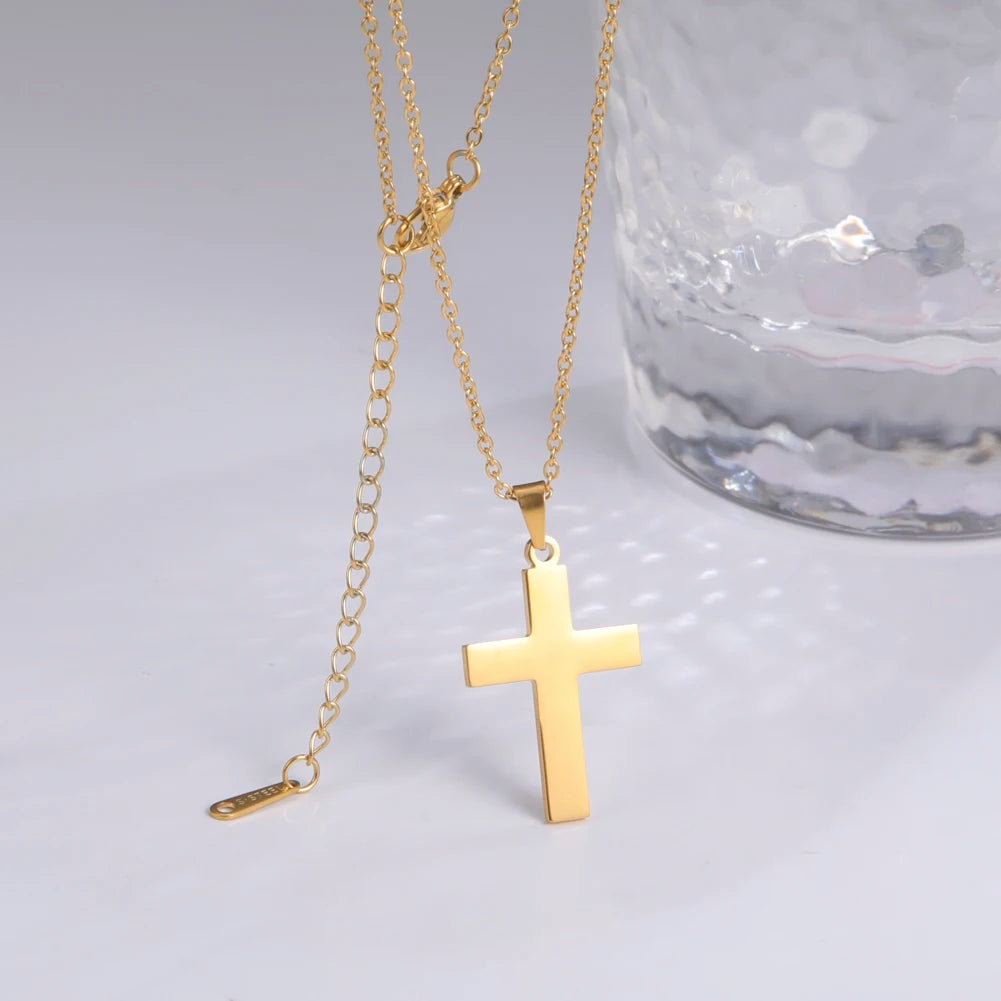 Amaxer Cross Pendant Choker Necklace – Gold Stainless Steel Religious Jewelry Gift - Image 4
