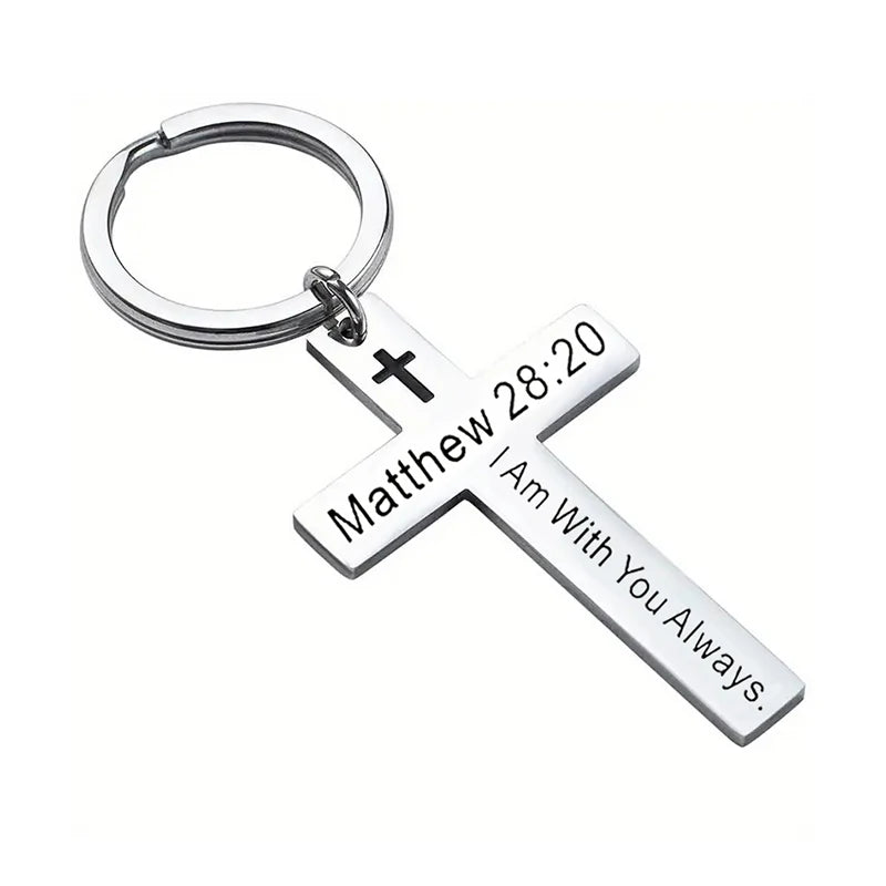 Christian Bible Verse Cross Pendant Keychain – Stainless Steel Religious Gift - Image 7