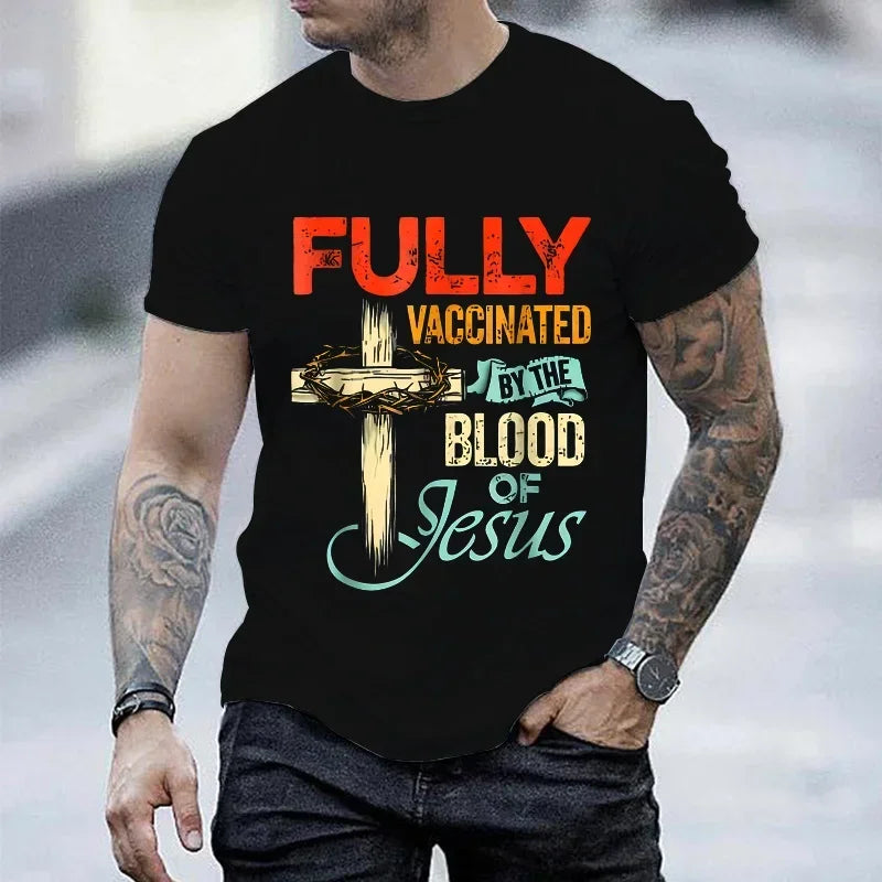 "Fully Vaccinated by the Blood of Jesus" T-Shirt – Funny Christian Streetwear for Men