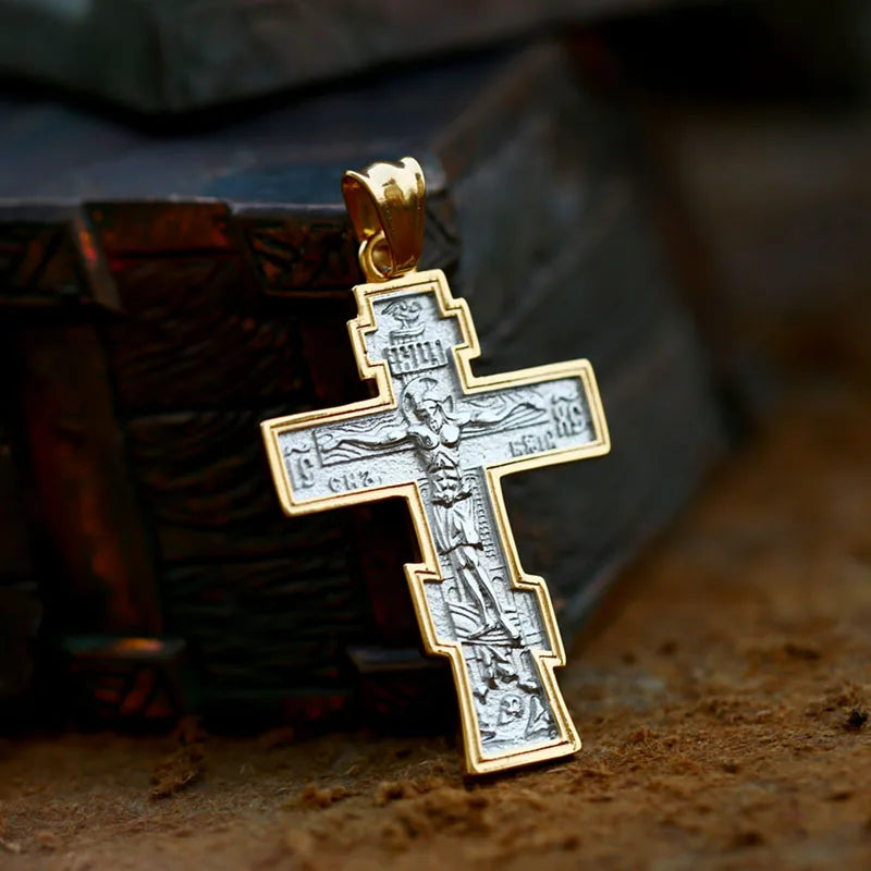 Jesus Cross Men's Stainless Steel Crucifix Necklace – Eastern Orthodox Pendant Jewelry (BP8-515) - Image 9