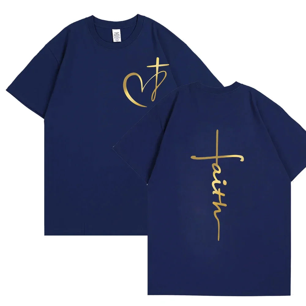 Heart Cross Print Christian T-Shirt – Men’s Oversized Faith Tee for Summer - Image 4