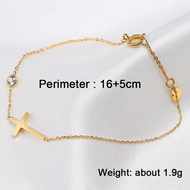 Huitan Fashion Cross Bracelet – Thin Link Chain for Women, Stylish Daily Christian Jewelry - Image 3