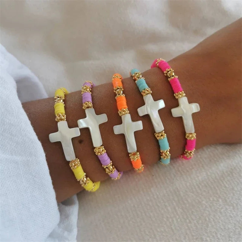 CCGOOD Christian Cross Bracelet for Women – Stretch Faith Bracelet with Boho Polymer Clay Beads - Image 3