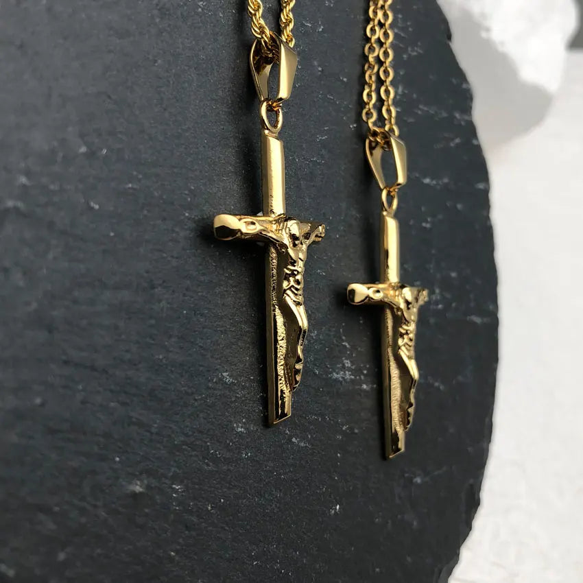 Hiphop Men 316l Stainless Steel Jewelry Jesus Cross Pendant Necklace Religious Gold Plated Crucifix Charms Rope Chains - Image 5